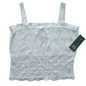 NWT Wild Fable Cami Tank Top Small‎ White Knit Crochet Lace Trim Tie Front